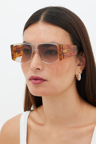 Loewe Clear & Brown LW40026 Rectangular Sunglasses