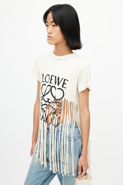 Loewe Cream & Multicolour Fringe Logo Paisley T-Shirt
