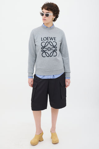 Loewe Grey & Black Embroidered Logo Crewneck