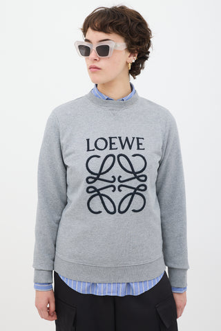 Loewe Grey & Black Embroidered Logo Crewneck