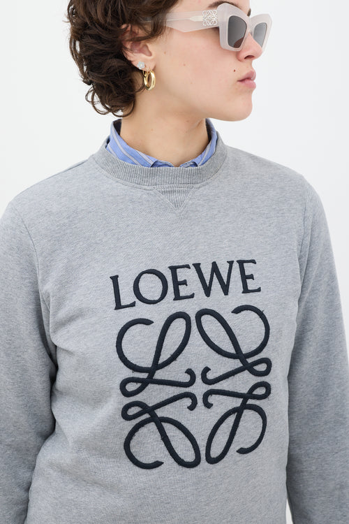 Loewe Grey & Black Embroidered Logo Crewneck