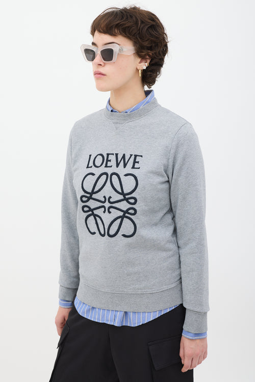 Loewe Grey & Black Embroidered Logo Crewneck