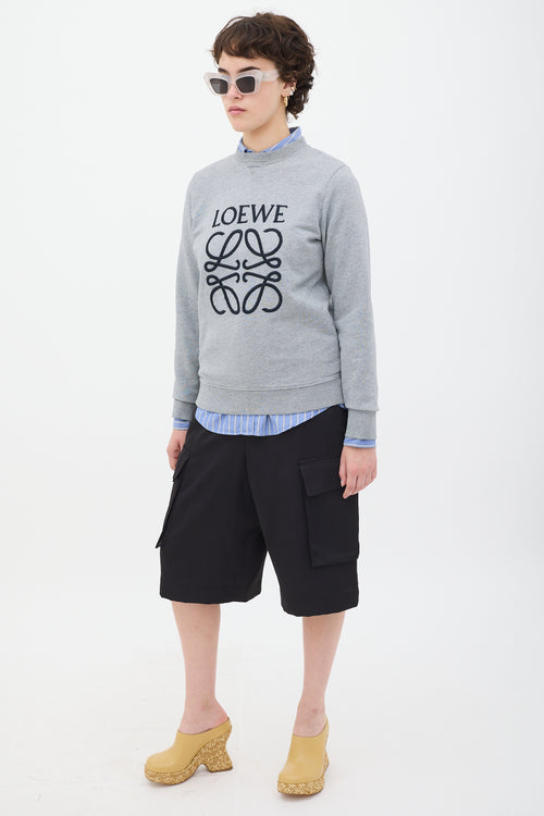 Loewe Grey & Black Embroidered Logo Crewneck