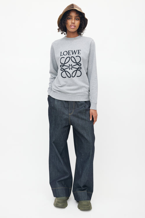 Loewe Grey & Black Embroidered Logo Sweater