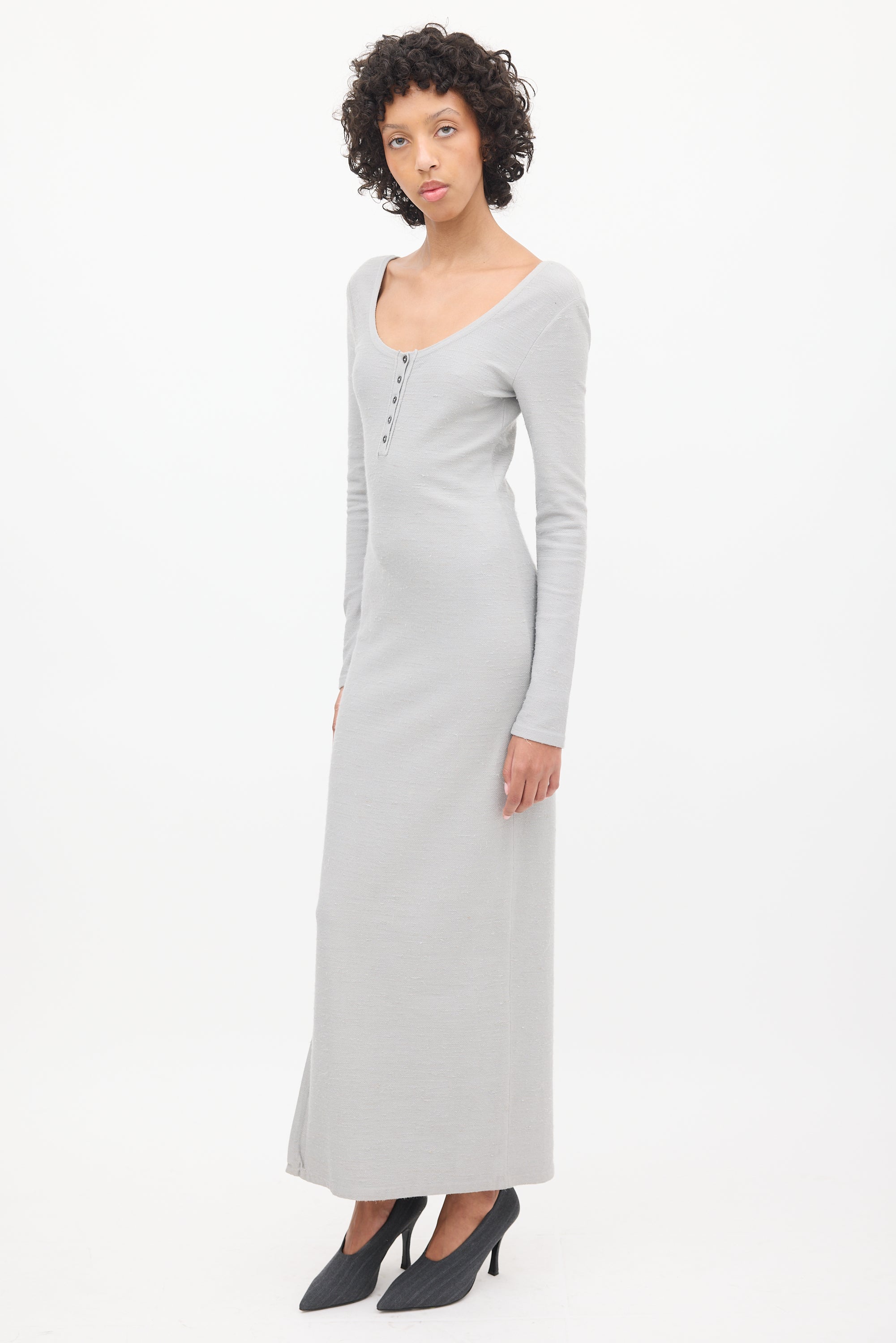 loewe dress grey Belted ribbed-knit draped cotton-blend midi dress in grey - Loewe