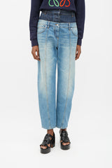 Loewe Light & Dark Wash Double Waist Band Jeans