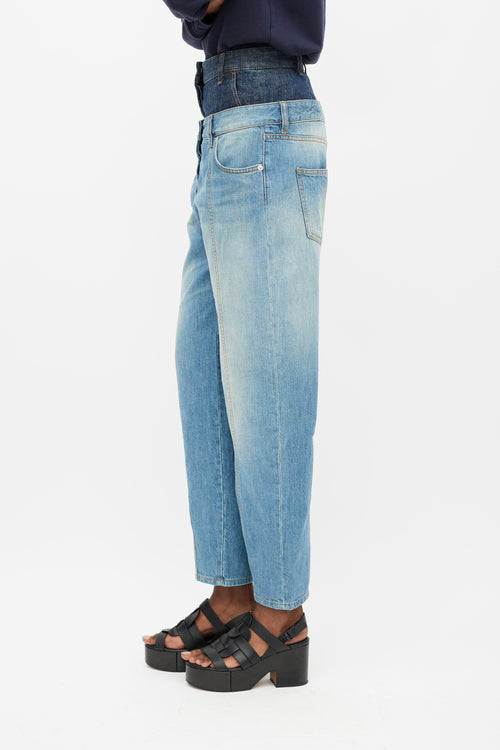 Loewe Light & Dark Wash Double Waist Band Jeans