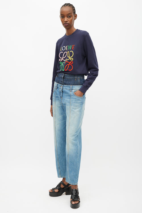 Loewe Light & Dark Wash Double Waist Band Jeans