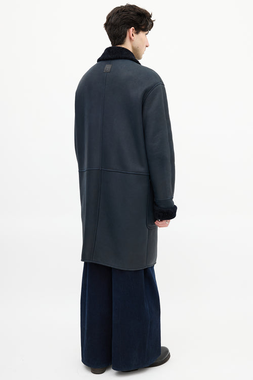 Loewe Navy Leather & Shearling Embellished Coat