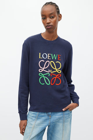 Loewe Navy & Mutlicolour Embroidered Logo Sweater