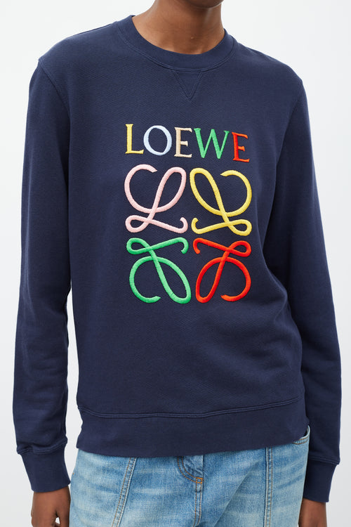 Loewe Navy & Mutlicolour Embroidered Logo Sweater