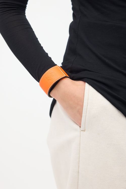 Loewe Orange Leather Slap Bracelet