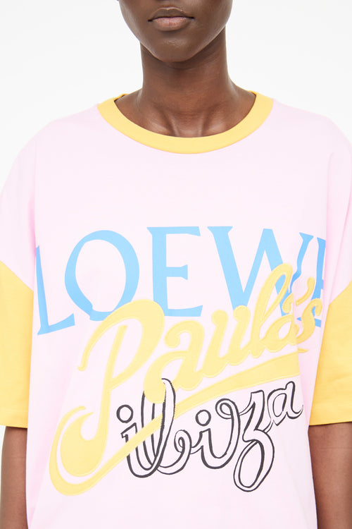 Loewe Paula's Ibiza Pink Multi Logo Short Sleeve Top