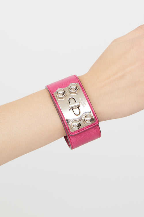 Loewe Pink Leather Turnlock Bracelet