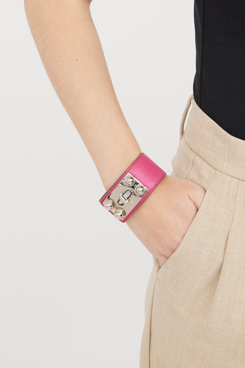 Loewe Pink Leather Turnlock Bracelet