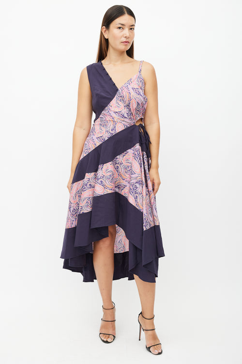 Loewe Navy & Multicolour Paisley Ruffled Dress