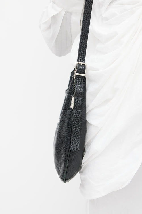 Longchamp Black Textured Leather Quadri Crossbody Bag