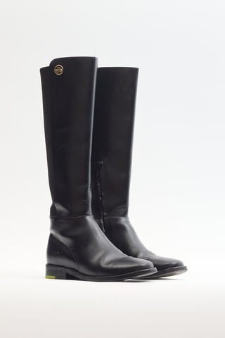 Longchamp Black Leather Box-Trot Riding Boot