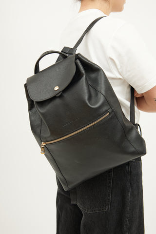 Longchamp Black Leather Le Foulonne Backpack