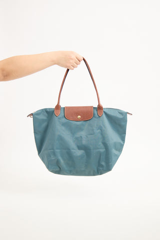 Longchamp Blue Nylon Le Pliage M Tote
