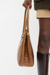 Longchamp Brown Leather Embossed Roseau Tote