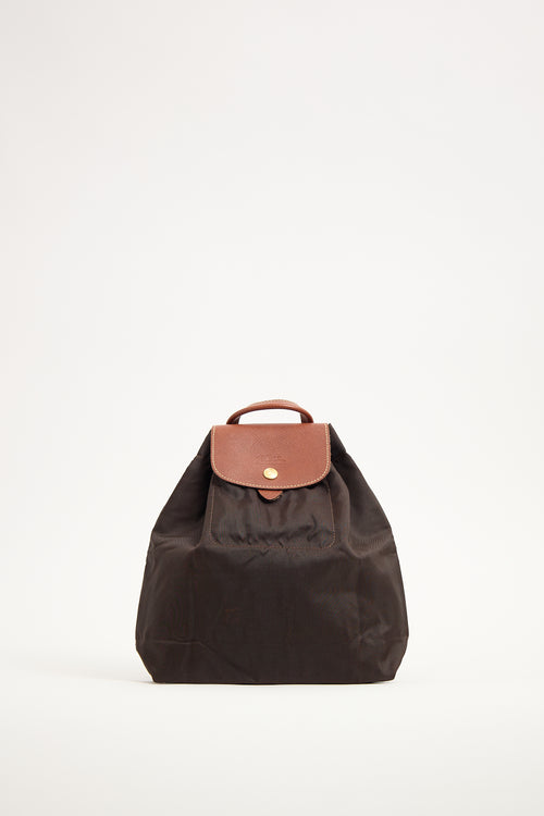 Longchamp Dark Brown Le Pliage Cinched Backpack