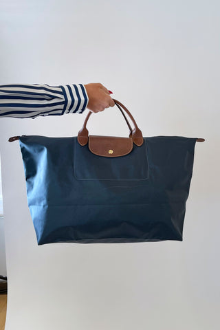 Longchamp Blue & Brown Le Pliage Travel Bag