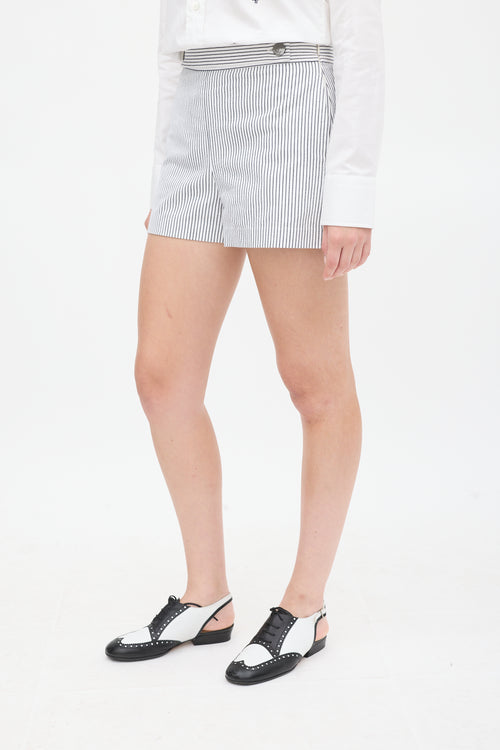 Longchamp White & Blue Striped Shorts