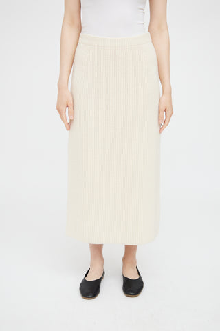 Loro Piana Cream Ribbed Cashmere Knit Skirt
