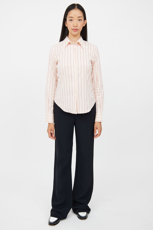 Loro Piana Pink & Brown Striped Button  Top