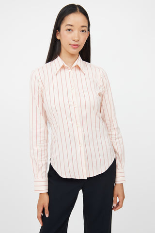 Loro Piana Pink & Brown Striped Button  Top