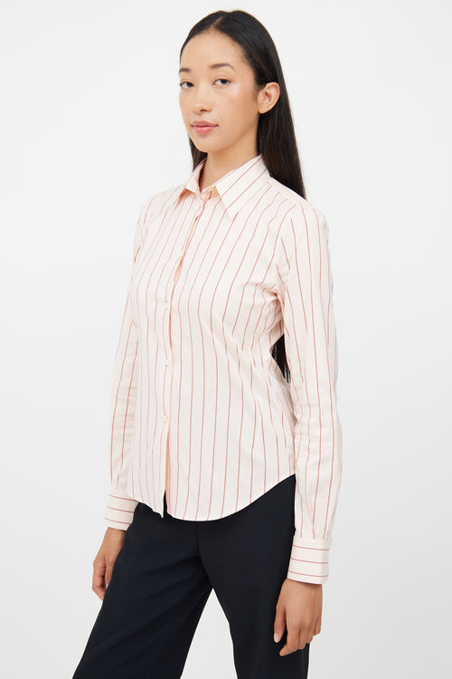 Loro Piana Pink & Brown Striped Button  Top