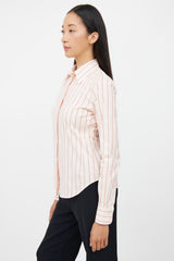 Loro Piana Pink & Brown Striped Button  Top