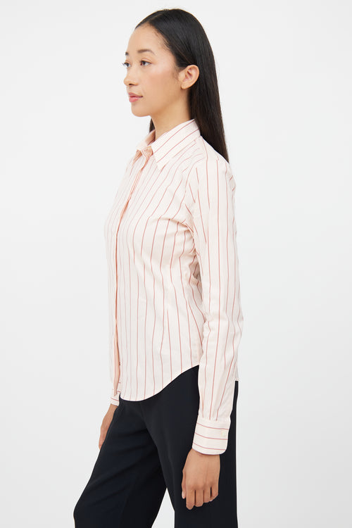 Loro Piana Pink & Brown Striped Button  Top