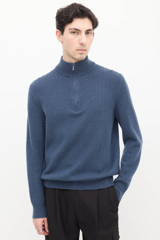 Loro Piana Blue Cashmere Ribbed Sweater