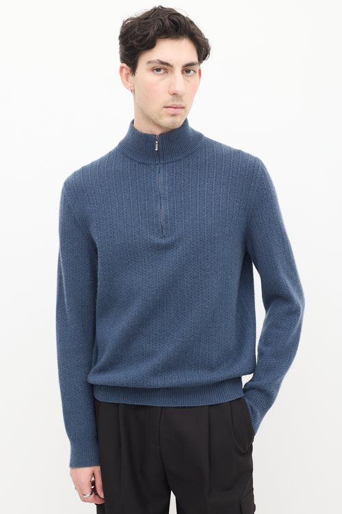 Loro Piana Blue Cashmere Ribbed Sweater