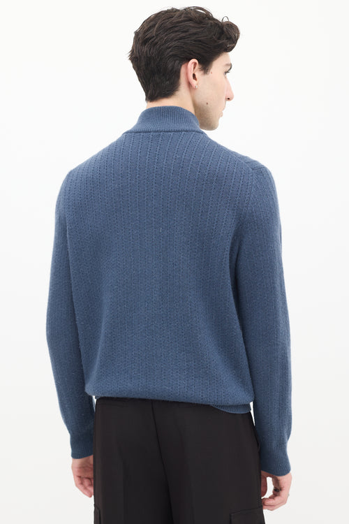 Loro Piana Blue Cashmere Ribbed Sweater