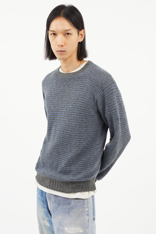 Loro Piana Blue & Grey Cashmere Striped Knit Sweater