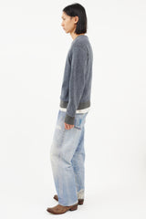 Loro Piana Blue & Grey Cashmere Striped Knit Sweater