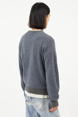 Loro Piana Blue & Grey Cashmere Striped Knit Sweater