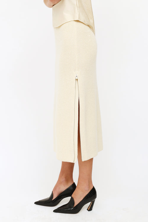 Loro Piana Cream Cashmere Knit Skirt