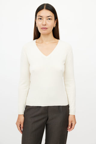 Loro Piana Cream Cashmere V-Neck Sweater