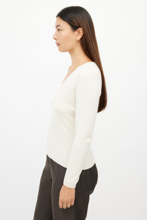 Loro Piana Cream Cashmere V-Neck Sweater
