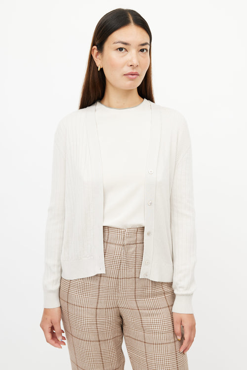 Loro Piana Cream Ribbed Knit Cardigan