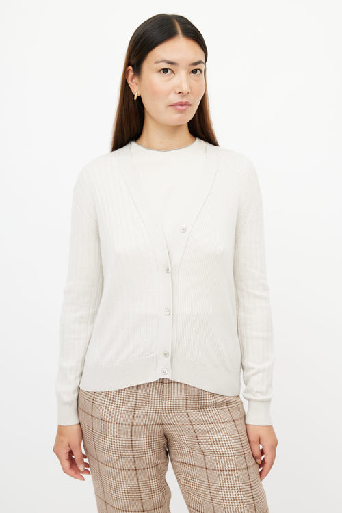 Loro Piana Cream Ribbed Knit Cardigan