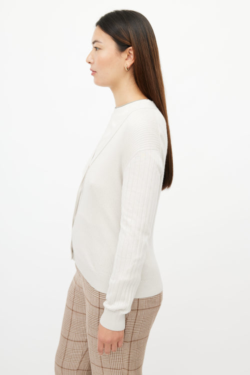 Loro Piana Cream Ribbed Knit Cardigan