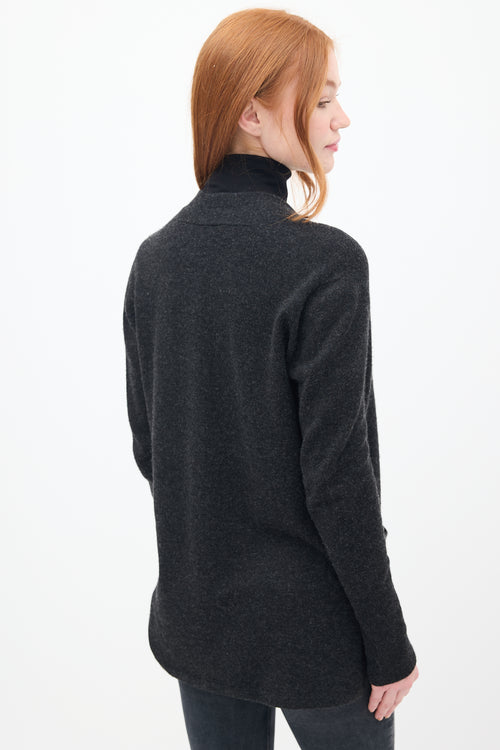 Loro Piana Dark Grey Cashmere Open Front Cardigan