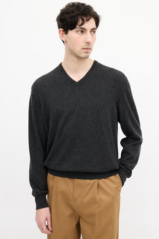 Loro Piana Dark Grey Cashmere V-Neck Sweater