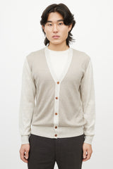 Loro Piana Grey & Brown Houndstooth Knit Cardigan