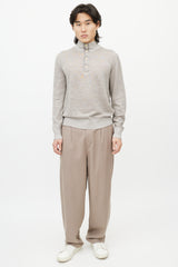 Loro Piana Grey Cashmere Quarter Button Sweater